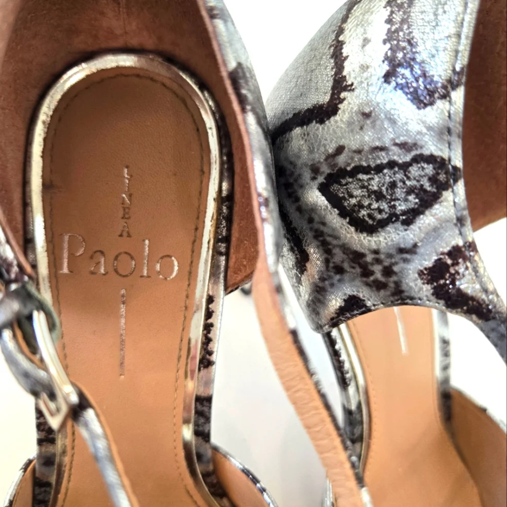 Linea Paolo Paz snake phyton print silver pumps ankle strap